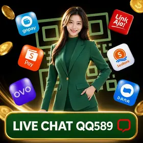 Live Chat QQ589 dengan dekorasi koin emas